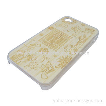 Natural Wooden Case for iPhone 4/4S, Wooden and PC Shell with Carving and Ultra-thin